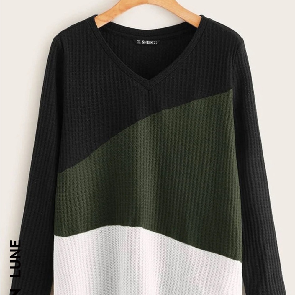SHEIN Curve Plus Colorblock Waffle Knit Tee 1X
